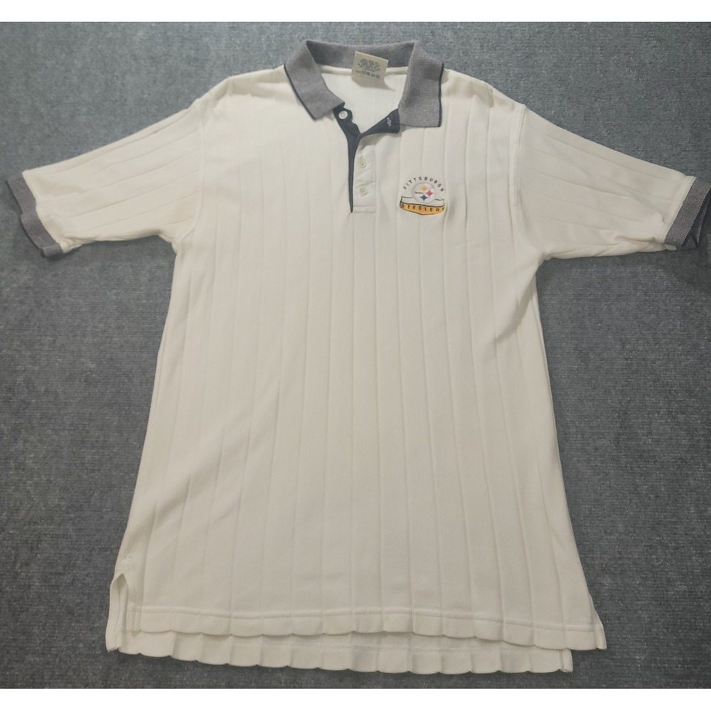 Vintage Lee Sport Pittsburgh Steelers Polo Shirt Mens Large White Ribbed Cotton